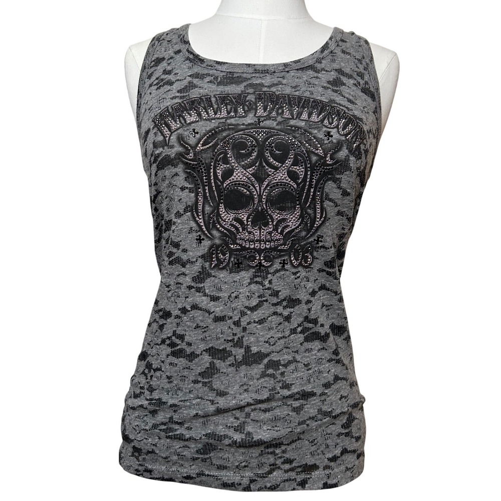 Harley-Davidson Women's Gray Black Skull Tank Top